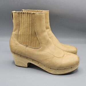 Frye Chelsea Distressed Leather Millie Boots Clogs Womens Sz 10 Wooden Platform